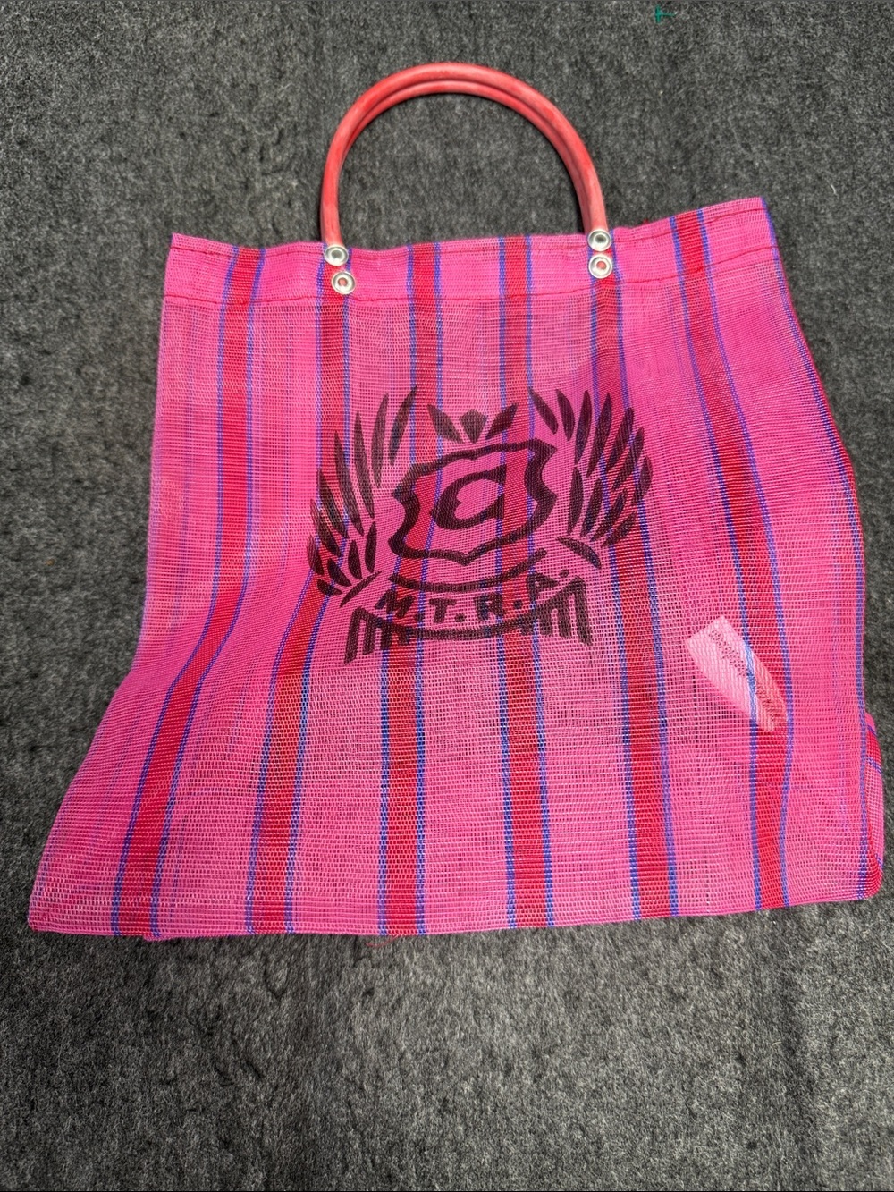 Mini Consuela Pink and Red Striped Tote with Logo
